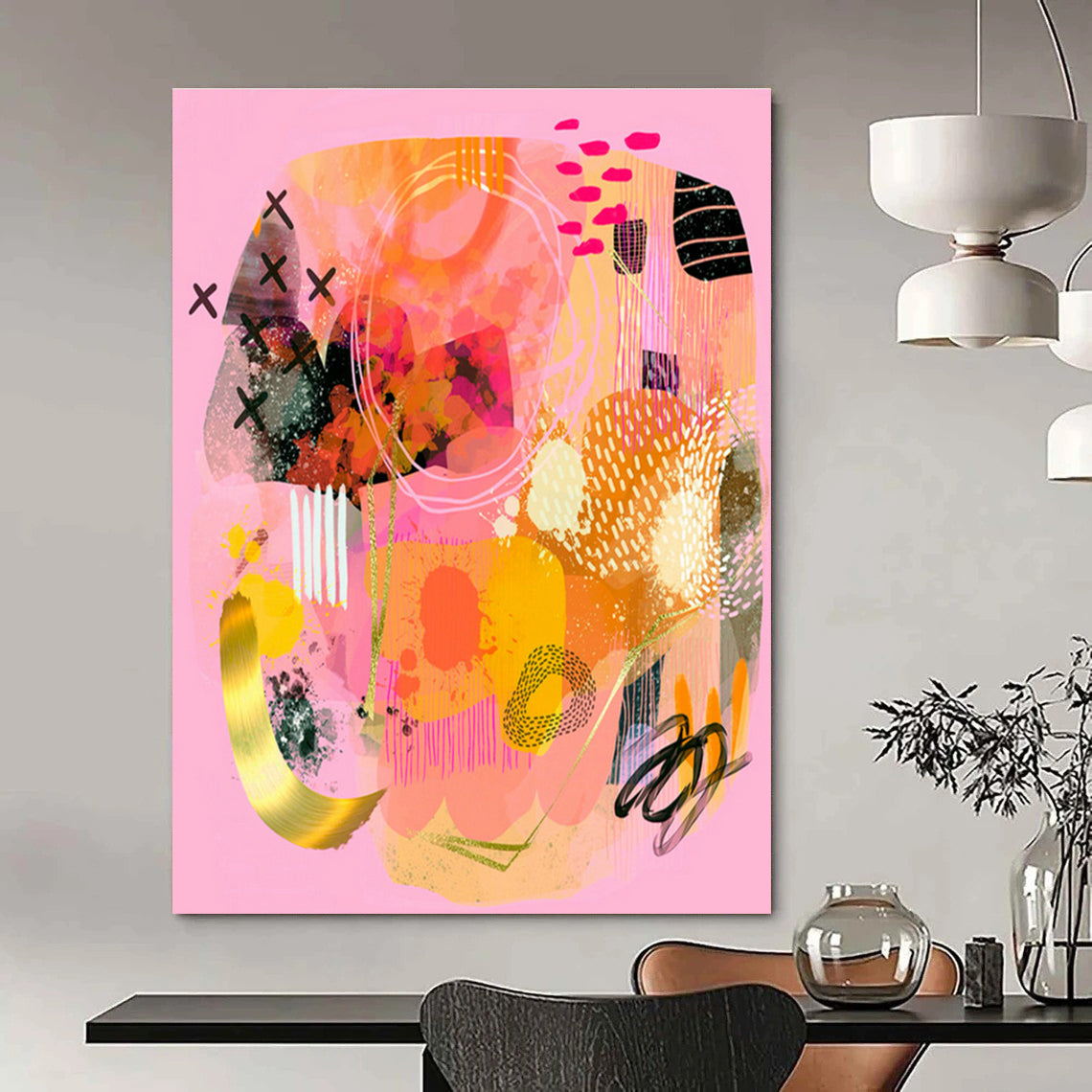 Pink - Themed Abstract Collage Art for Beauty Salon & Girls’ Night In Space DLZ0649