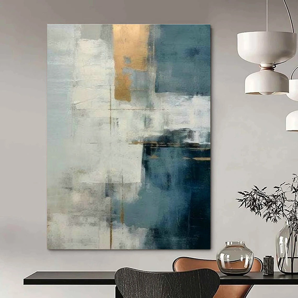 Blue - Gold Abstract Art for Living Room & Dining Room DLZ0376