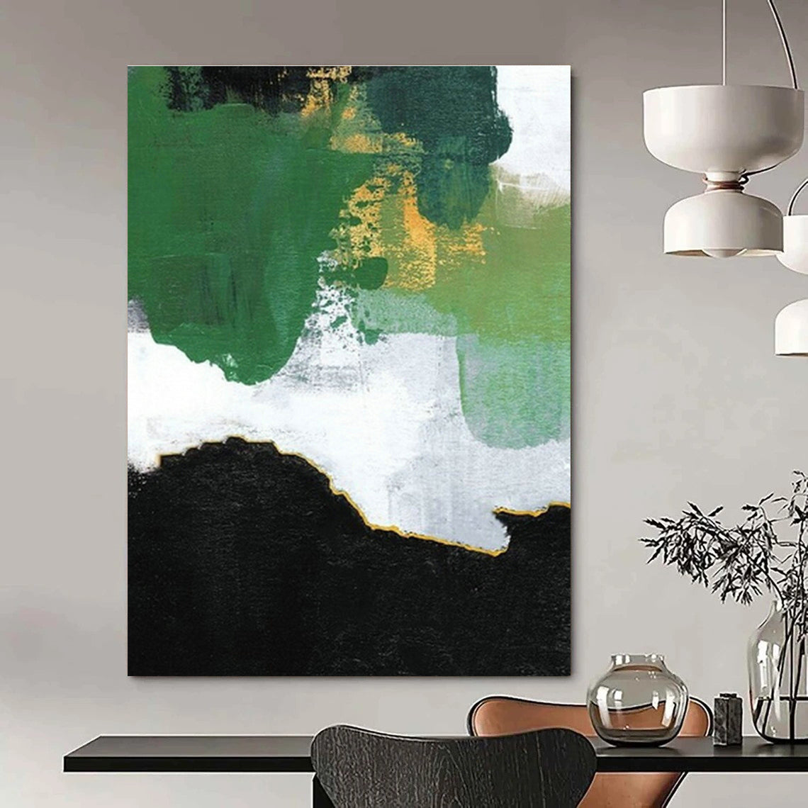 Green - Gold - White Block Abstract Art for Modern Living Room & Art - Centric Café DLZ1229