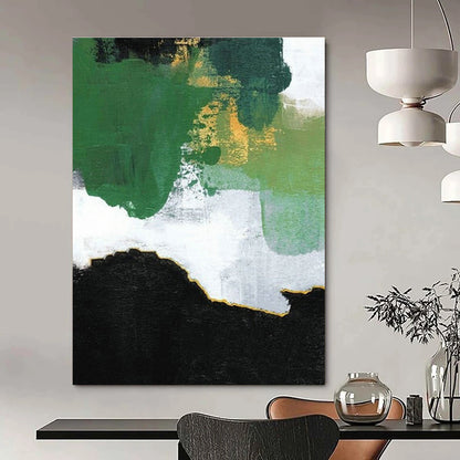 Green - Gold - White Block Abstract Art for Modern Living Room & Art - Centric Café DLZ1229