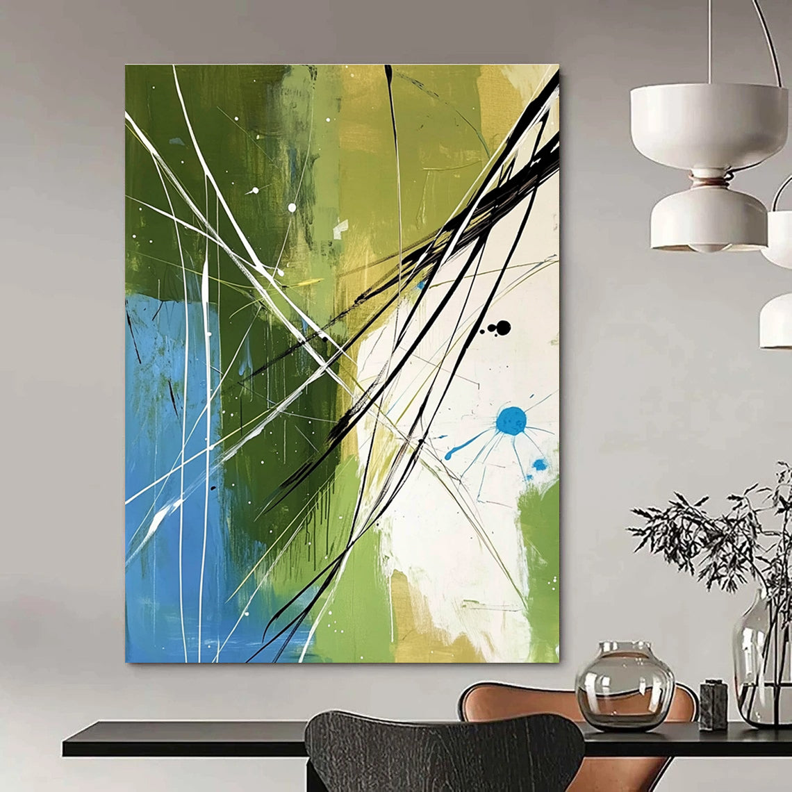 Green and Blue Abstract Lines for Modern Living Room & Creative Office STSC320