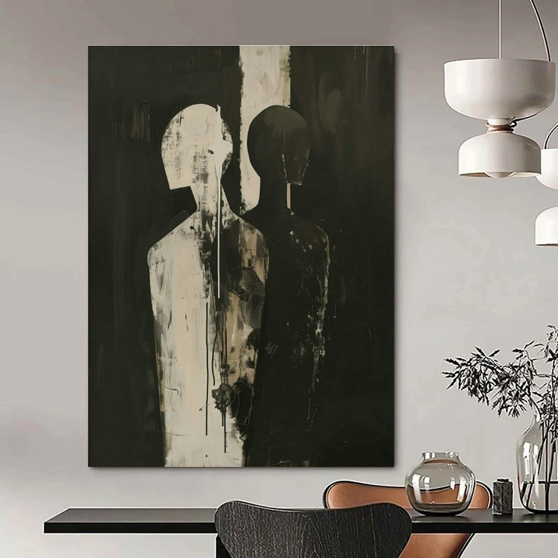 Black - White Double Figure Abstract Art for Modern Theater Lobby & Art - Themed Bar DLZ1828