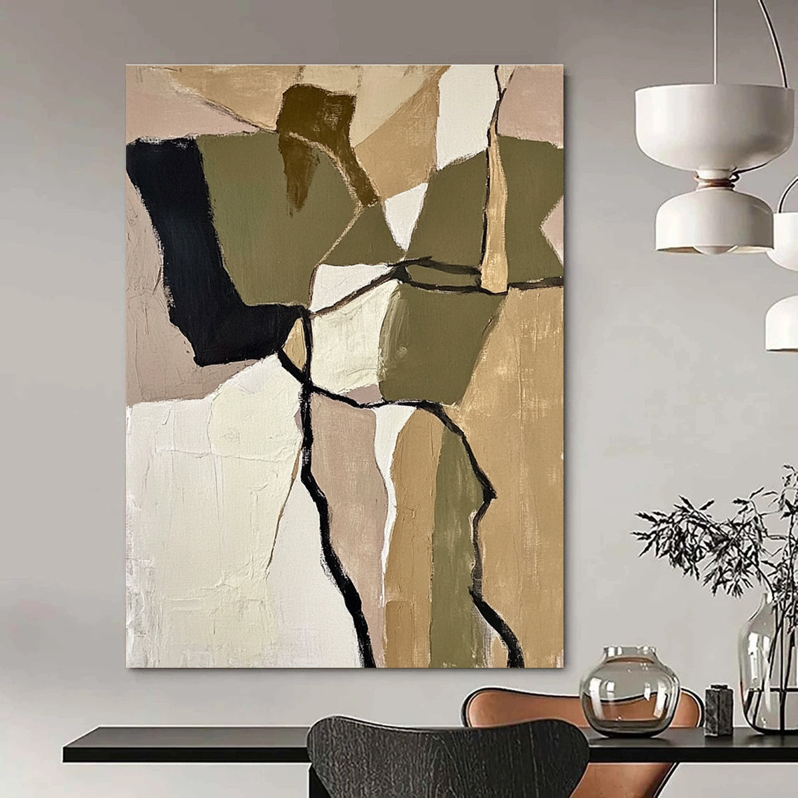 Earth - Toned Geometric Abstract for Rustic Living Room & Art - Loving Study STSC844