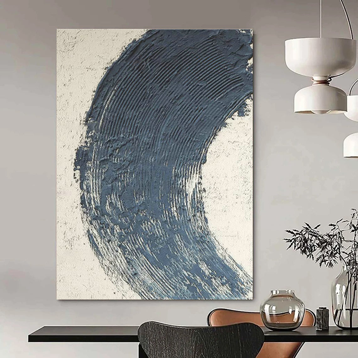 Deep Blue Arc Abstract Art for Luxury Hotel Lobby & Art - Lovers’ Study DLZ0663