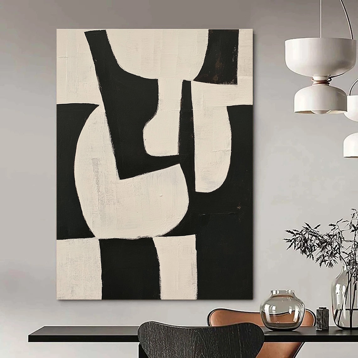 Small Black and White Geometric Abstract for Compact Study & Gallery - Style Hallway STSC329