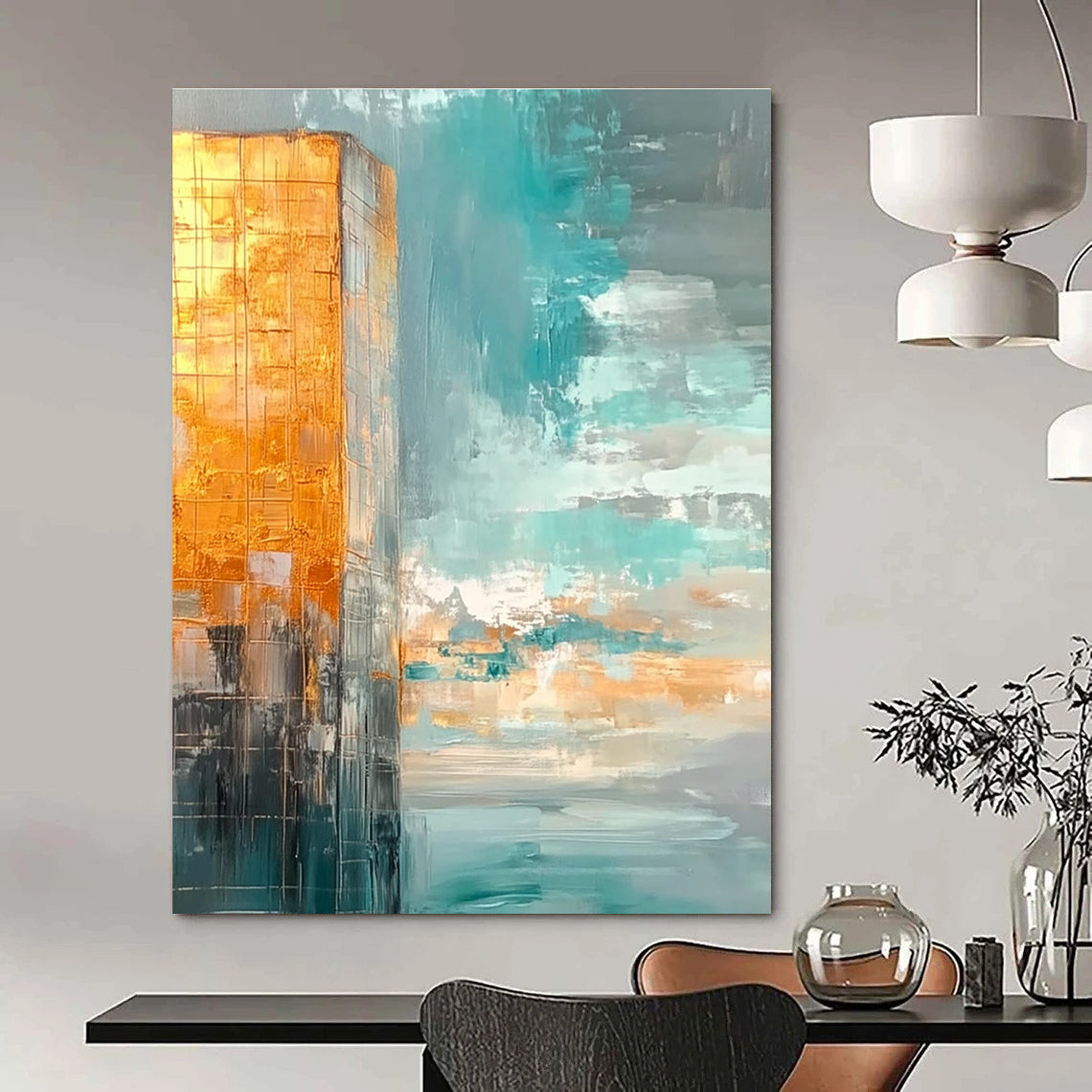 Golden - Blue Urban Abstract Art for City Apartment & Office Reception STSC090
