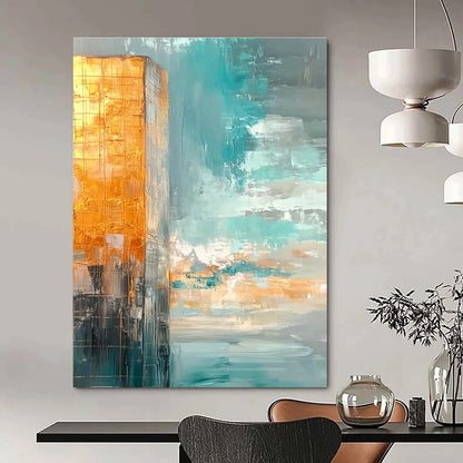 Golden - Blue Urban Abstract Art for City Apartment & Office Reception STSC090