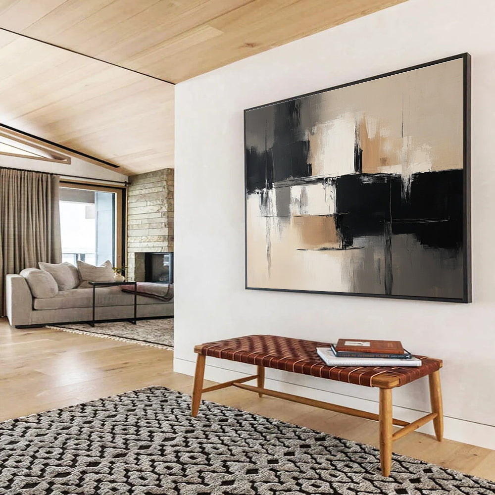 Black - Beige Geometric Abstract Art for Modern Office Lounge & Art Gallery SC229