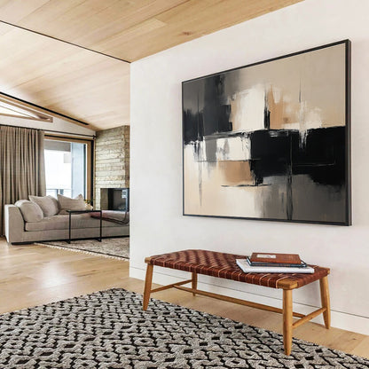 Black - Beige Geometric Abstract Art for Modern Office Lounge & Art Gallery SC229