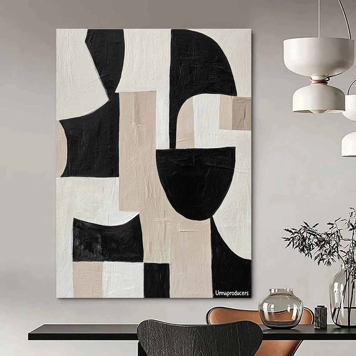 Black and Beige Geometric Abstract for Industrial - Chic Loft & Contemporary Art Studio STSC483