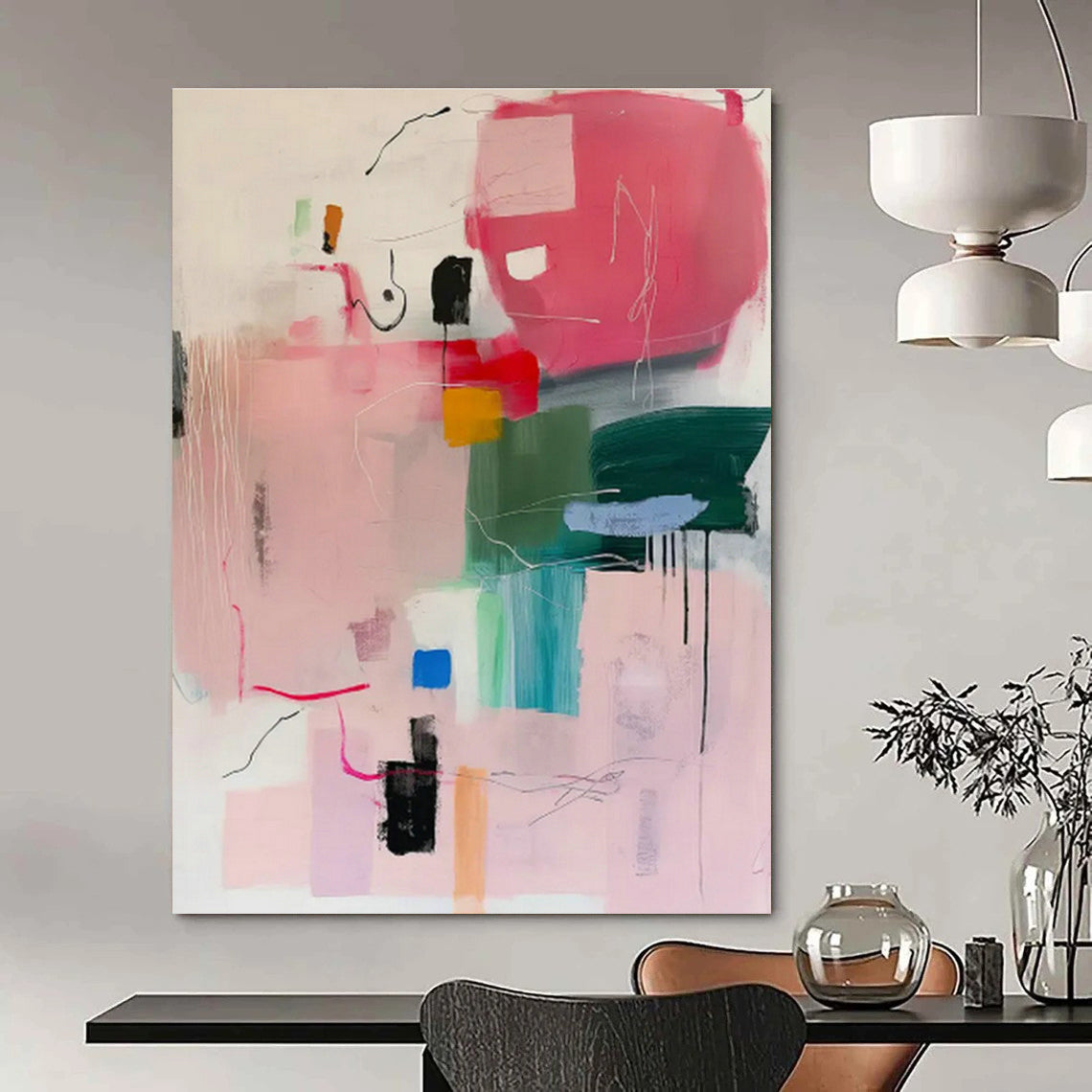 Pink - Green Colorful Abstract Art for Bohemian Bedroom & Art - Inspired Bookstore DLZ1005
