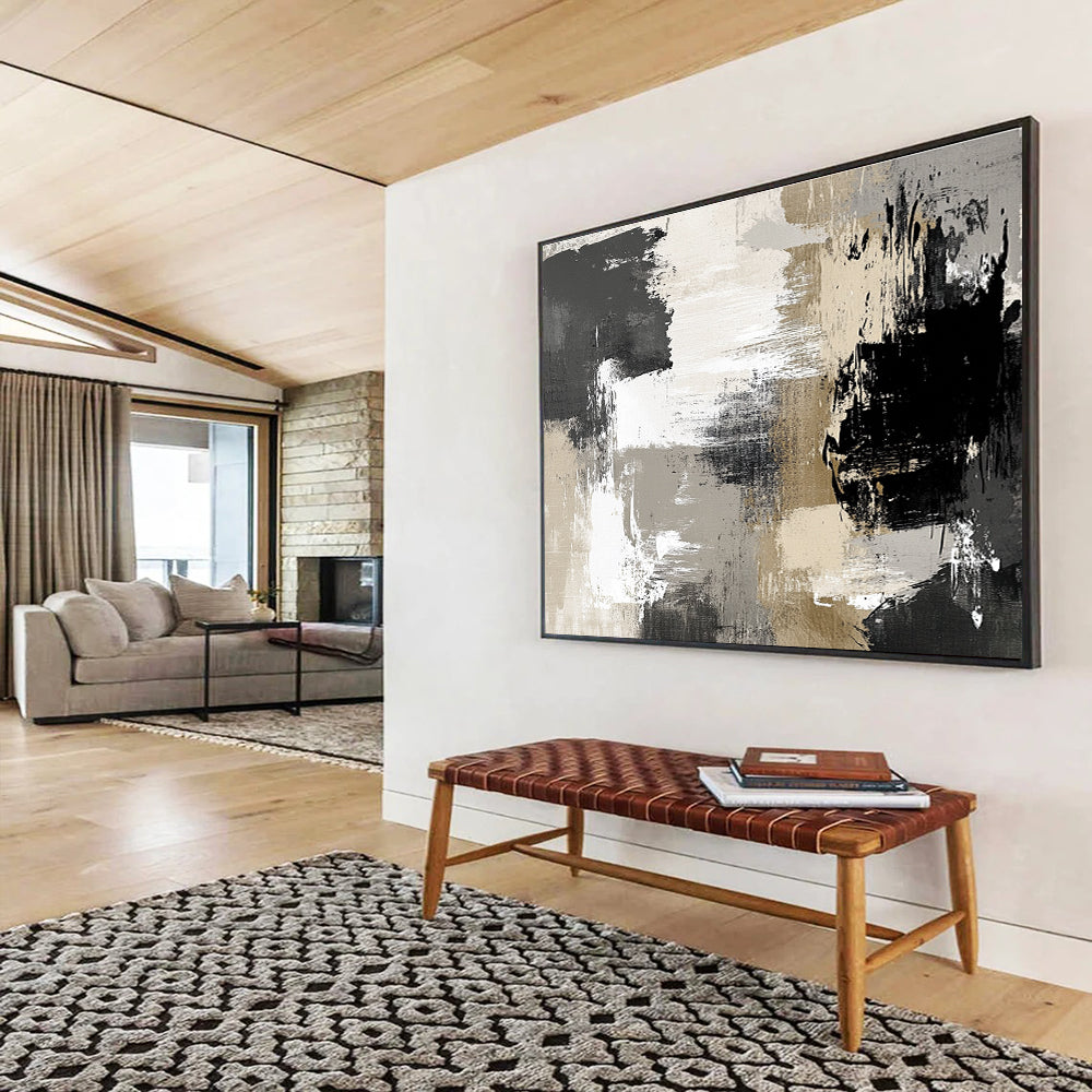 Neutral Tone Abstract Art for Industrial - Style Loft & Art - Inspired Home Office SC507
