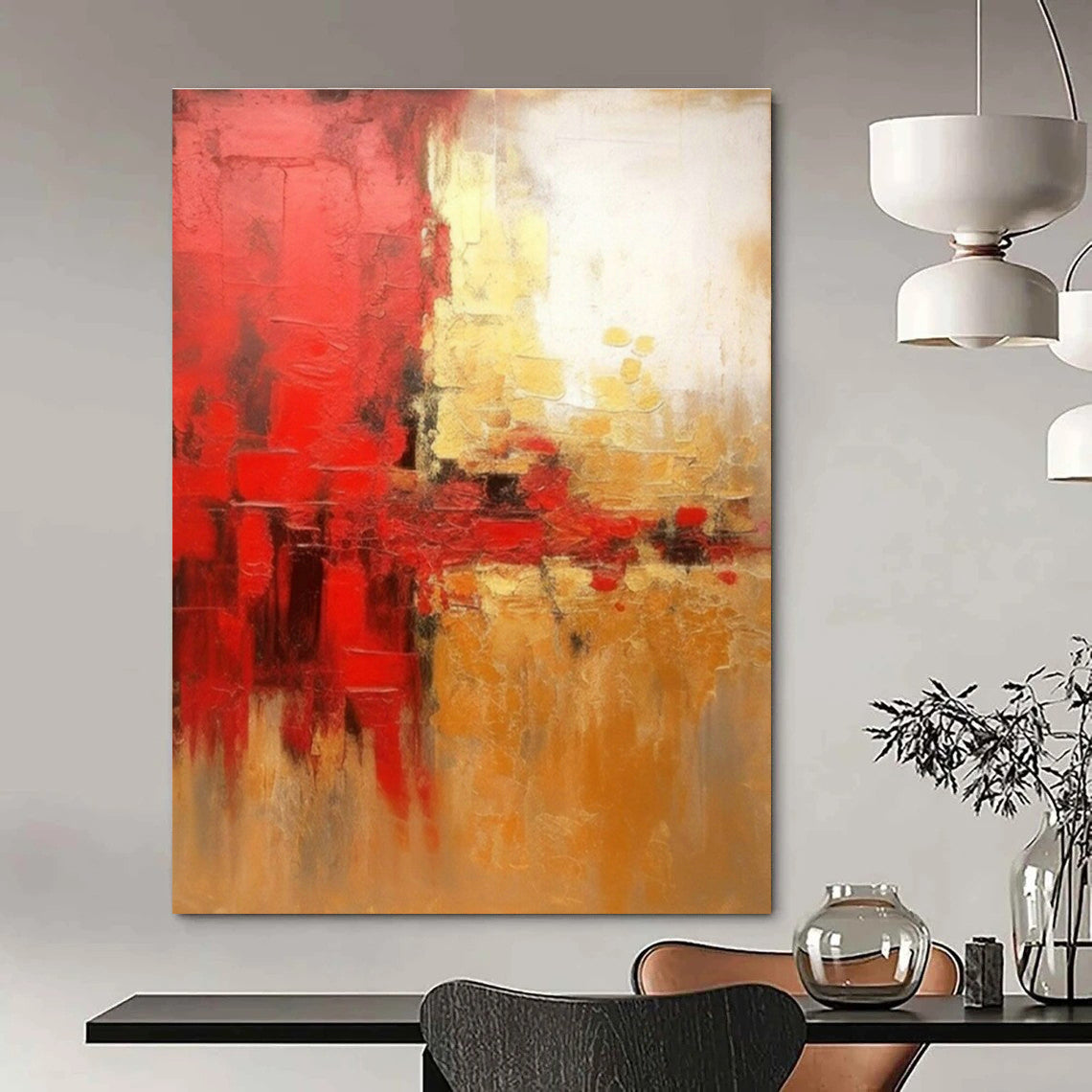 Red - Gold Abstract Art for Bold Contemporary Home & Exclusive Art Gala DLZ1918