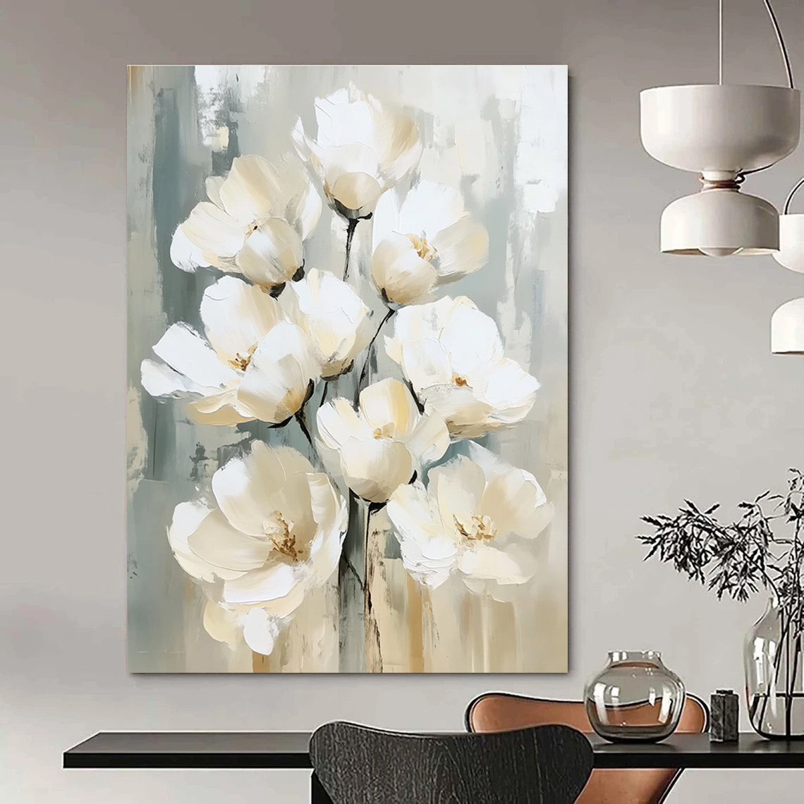 White Flower Bouquet Elegant Floral Art for Wedding Venue & Sophisticated Home Dining Room STSC1475
