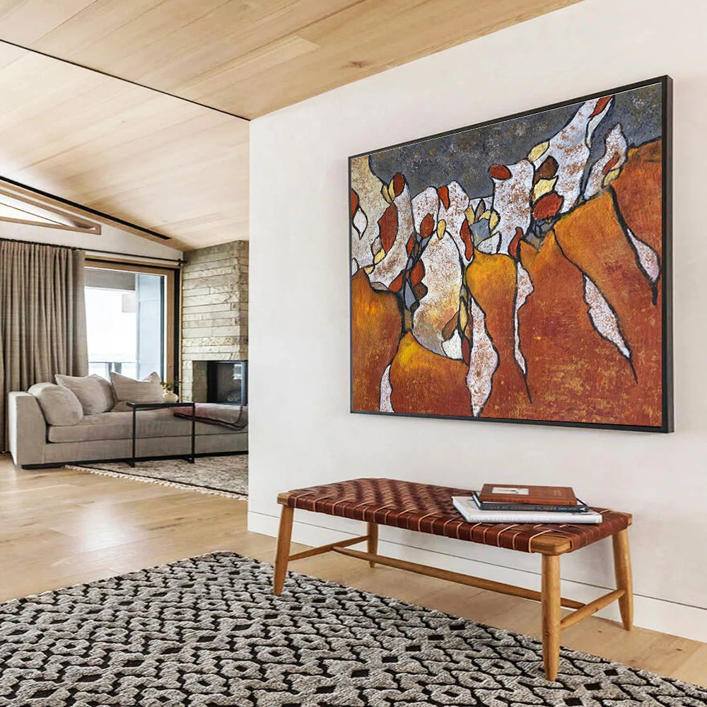 Orange - White Textured Art: Liven Up Your Corridor with Vibrant Energy DLZ2389
