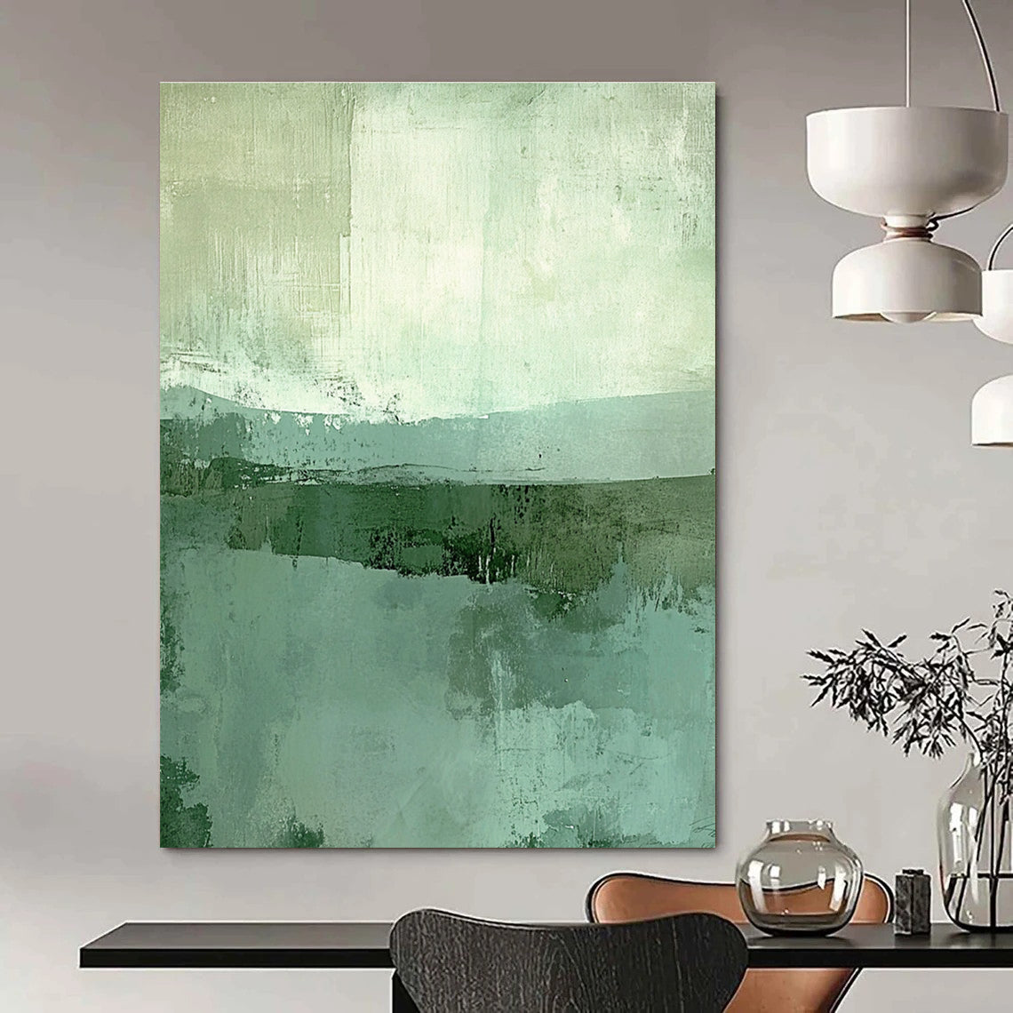 Textured Green & Teal Landscape Art for Eco - Friendly Home & Wellness Center STSC115