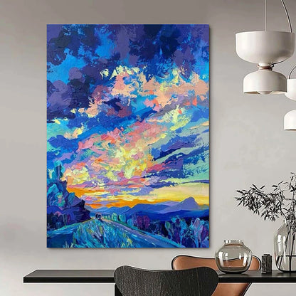 Vivid Road Sunset Painting for Bohemian RV Campsite & Travel - Themed Café DLZ0920