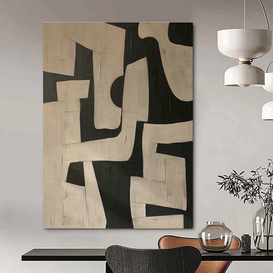 Black - White Geometric Art for Contemporary Home Stairwells DLZ0182