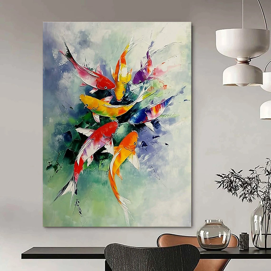 Colorful Koi Fish for Asian - Inspired Restaurant & Tranquil Home Garden Room STSC1012