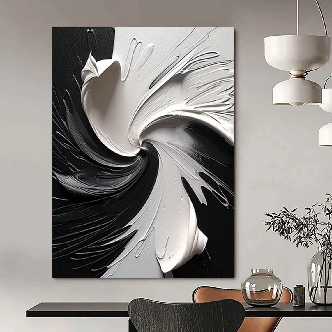 Black and White Swirl Art for Industrial Loft & Contemporary Café DLZ2174