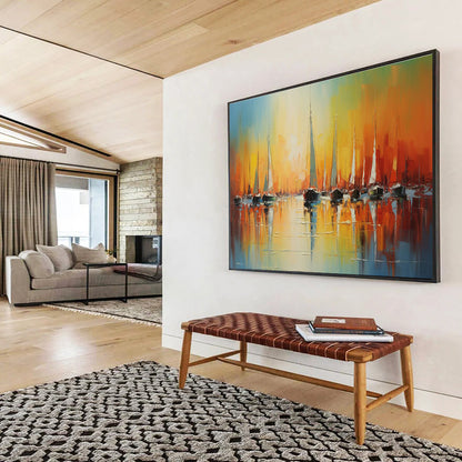 Sailboat Sunset Oil Painting for Nautical - Themed Restaurant Dining Halls DLZ3248