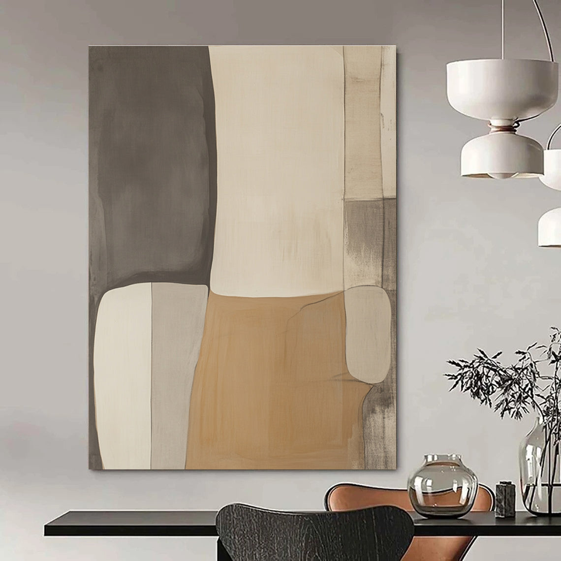 Neutral Block Abstract for Minimalist Dining Room & Calming Meditation Space STSC478
