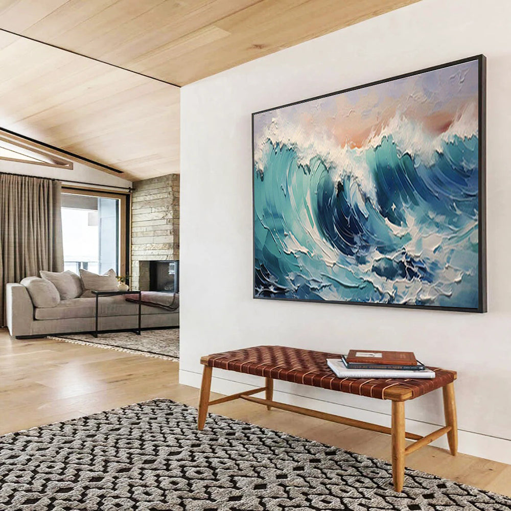 Textured Ocean Wave Art for Coastal - Themed Living Room Drama DLZ3063
