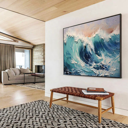 Textured Ocean Wave Art for Coastal - Themed Living Room Drama DLZ3063