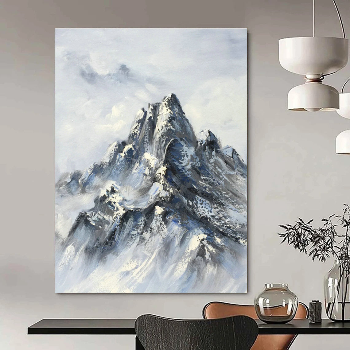 Traditional Snowy Mountain Painting for Mountain Lodge & Art Collector’s Home DLZ1266