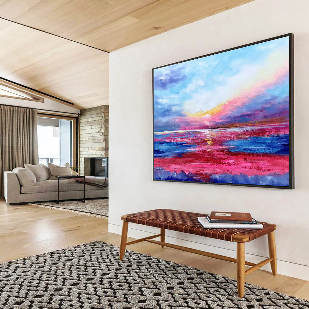 Pink - Purple Seaside Oil Painting for Relaxing Beach House Bedrooms DLZ2671