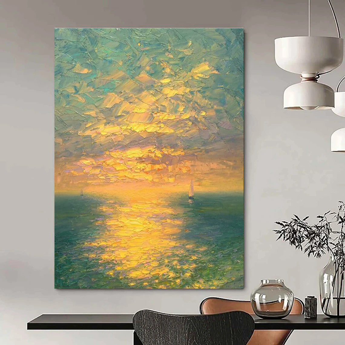 Sea Sunset Oil Painting for Nautical Bedroom & Yacht Club DLZ0734