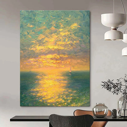 Sea Sunset Oil Painting for Nautical Bedroom & Yacht Club DLZ0734