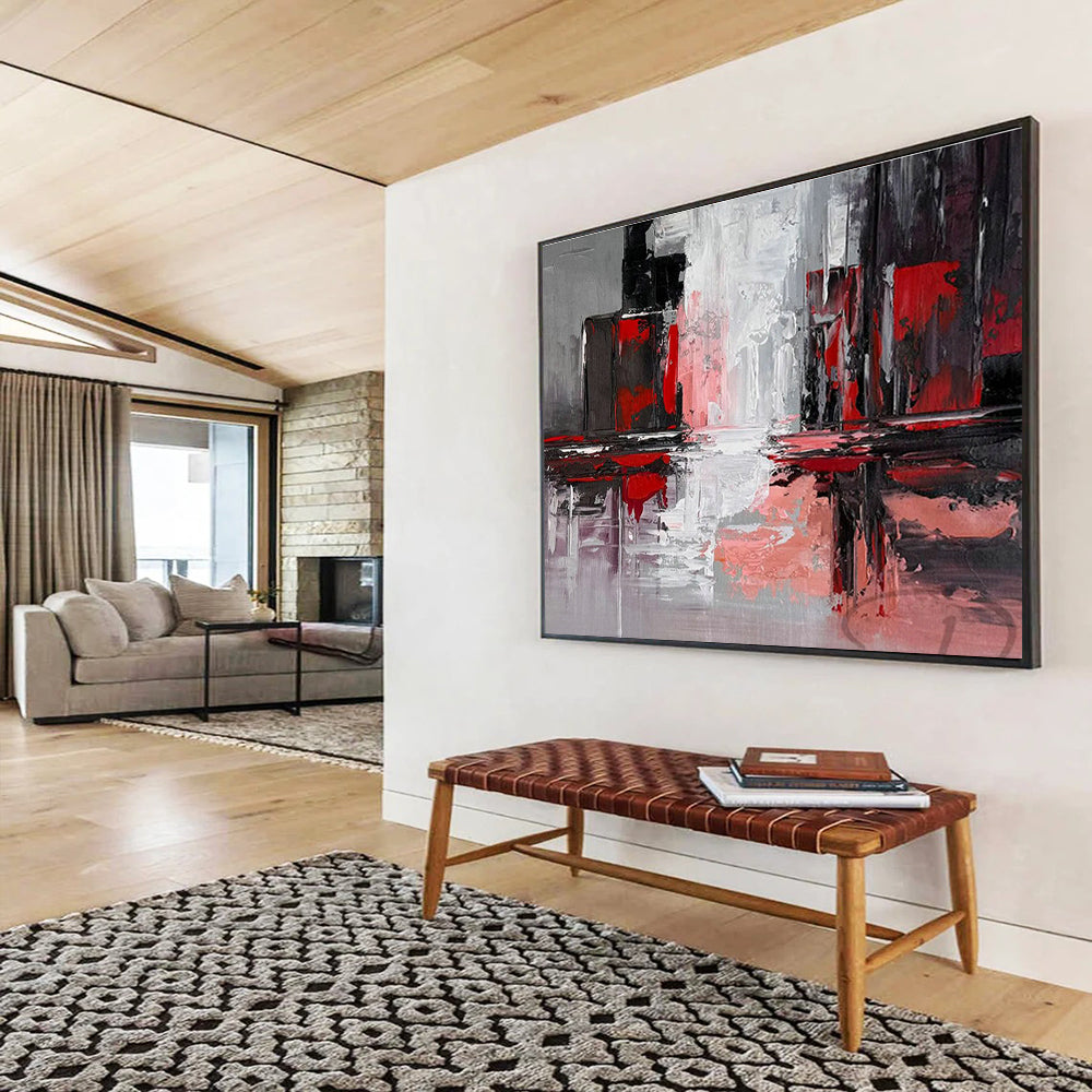 Red - Gray Urban Abstract Art for Industrial Loft Home Offices DLZ2647