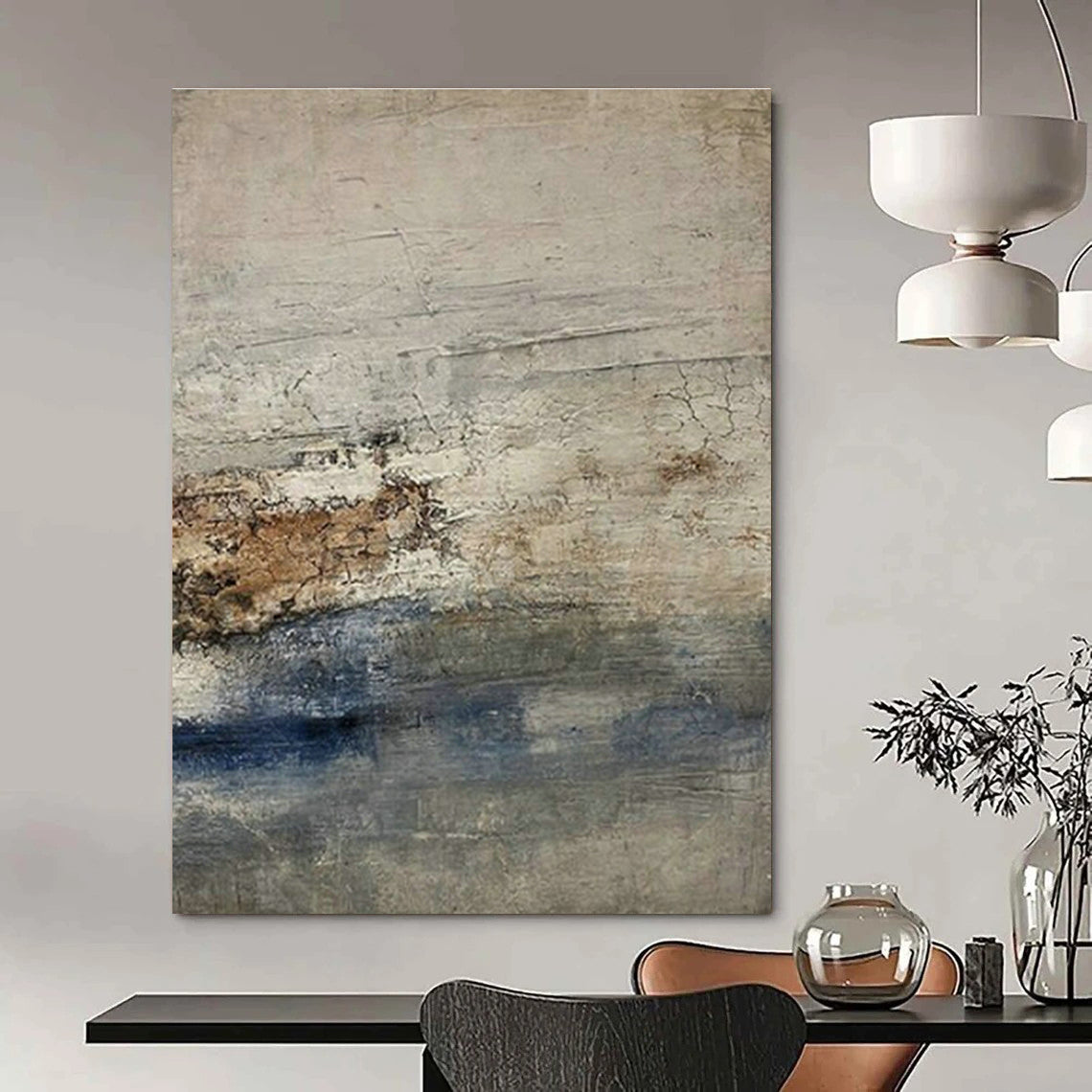 Gray - White - Brown - Blue Textured Art for Coastal Home & Nautical Art Lounge DLZ1873