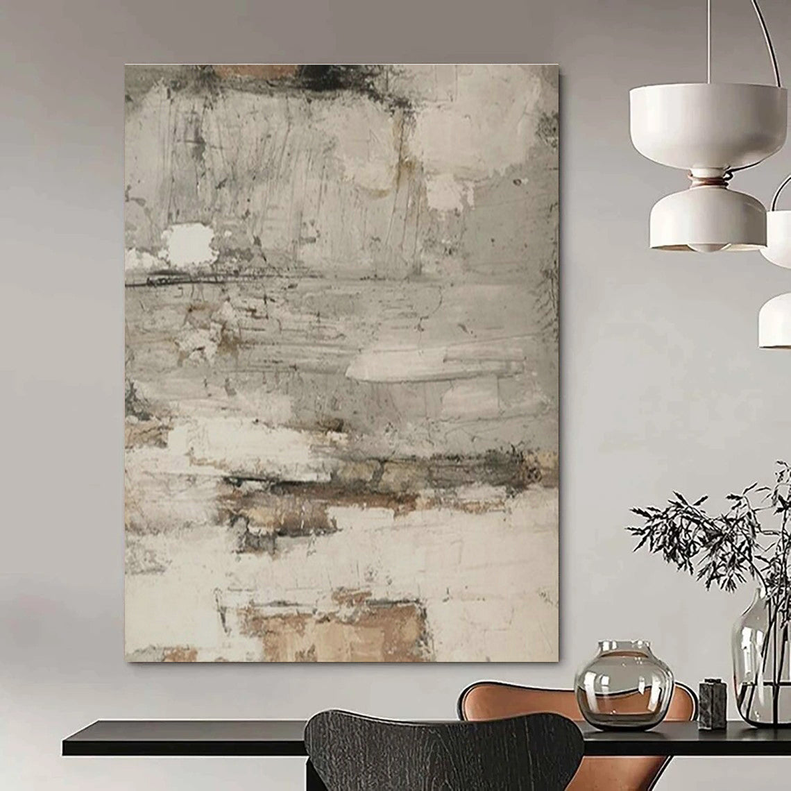 Gray - White - Brown Textured Art for Industrial - Style Café & Minimalist Living Room DLZ1870
