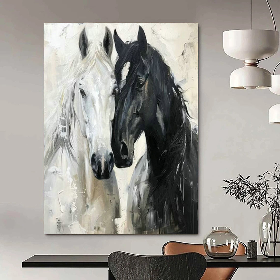 Black and White Horses Art for Equestrian - Themed Home Office & Western - Style Living Room DLZ1530