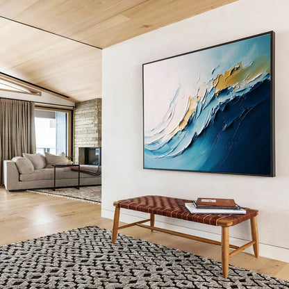 Textured Blue Waves Art for Coastal Spa & Beach House Living Room SC368