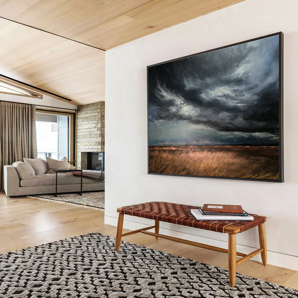 Prairie Storm Oil Painting for Rustic Farmhouse Living Room Fireplaces DLZ3156