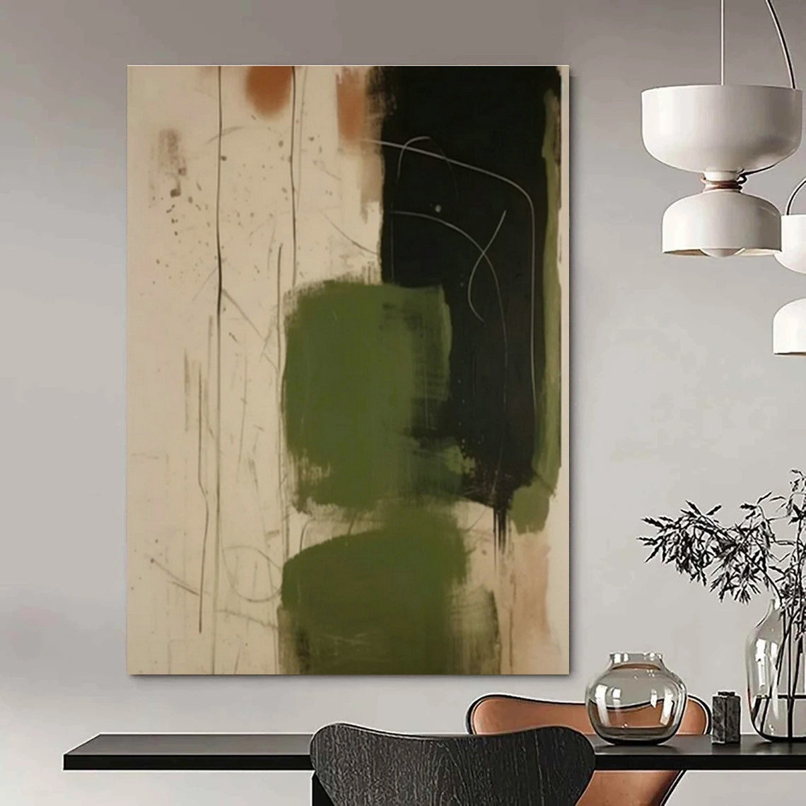 Olive - Black Abstract Art for Rustic Hunting Lodge & Modern Art Gallery DLZ0846
