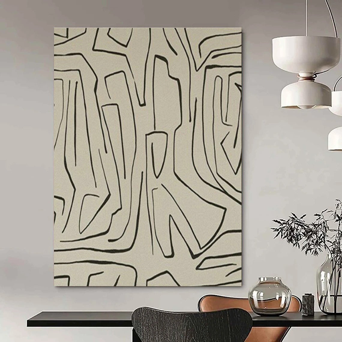 Black - Line Abstract Art for Bohemian Café & Creative Studio DLZ2046