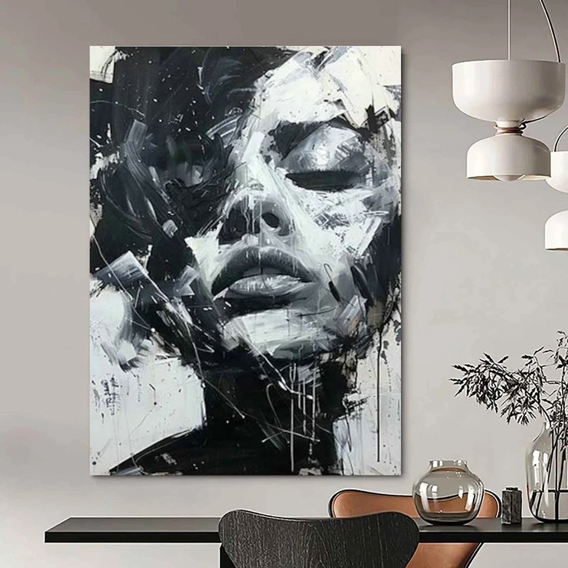 Black and White Abstract Face Art for Modern Art Gallery & Edgy Urban Loft DLZ1553