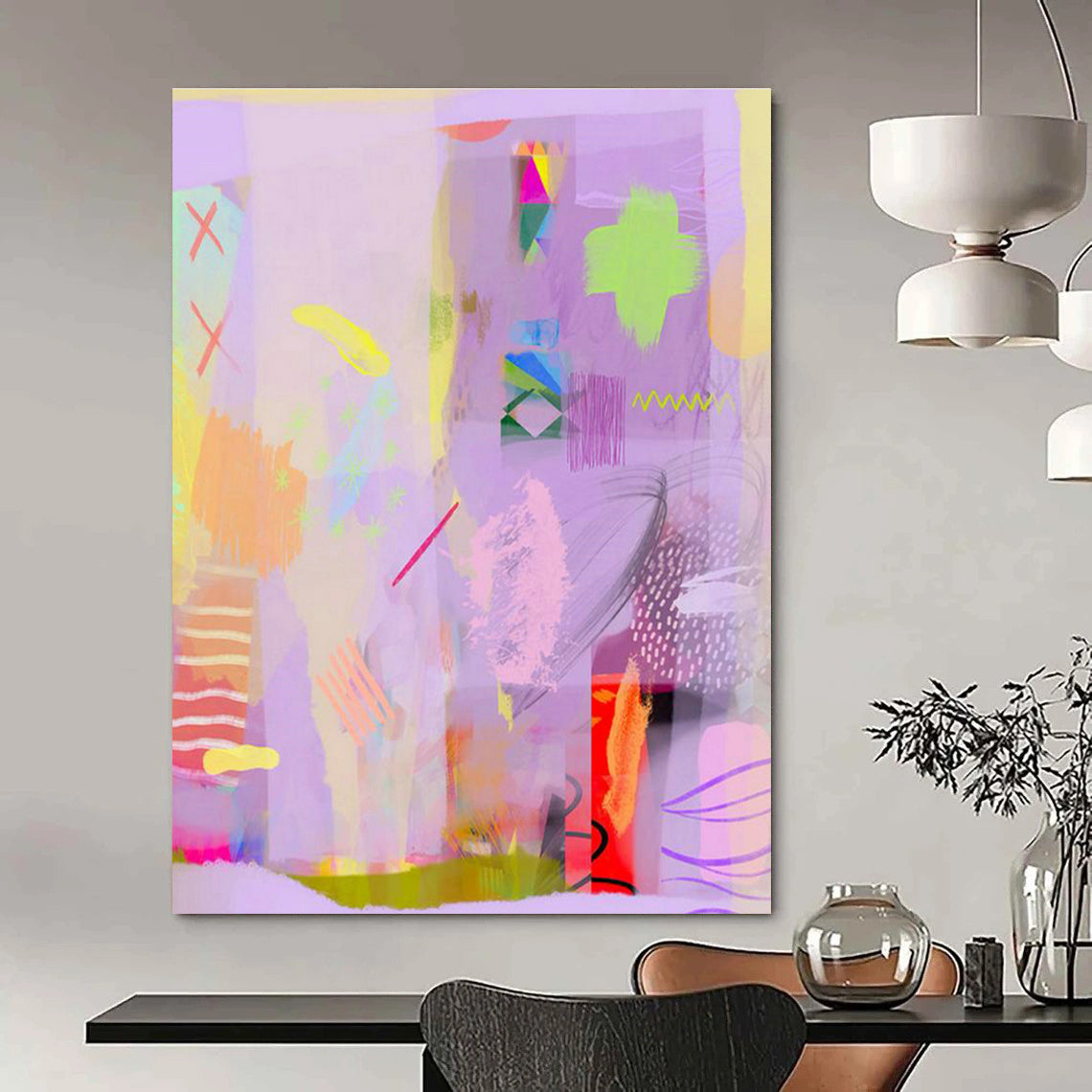 Light Purple Abstract Art for Modern Home Yoga Studio Corners DLZ0169