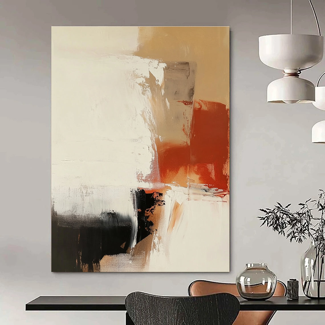 Abstract Neutral Tones with Red Accent for Minimalist Living Room & Modern Office STSC750