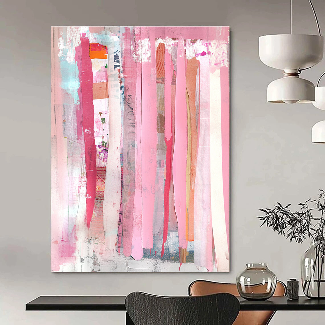 Pink Collage Strips Art for Fashion - Forward Boutique & Eclectic Home Entryway STSC1407