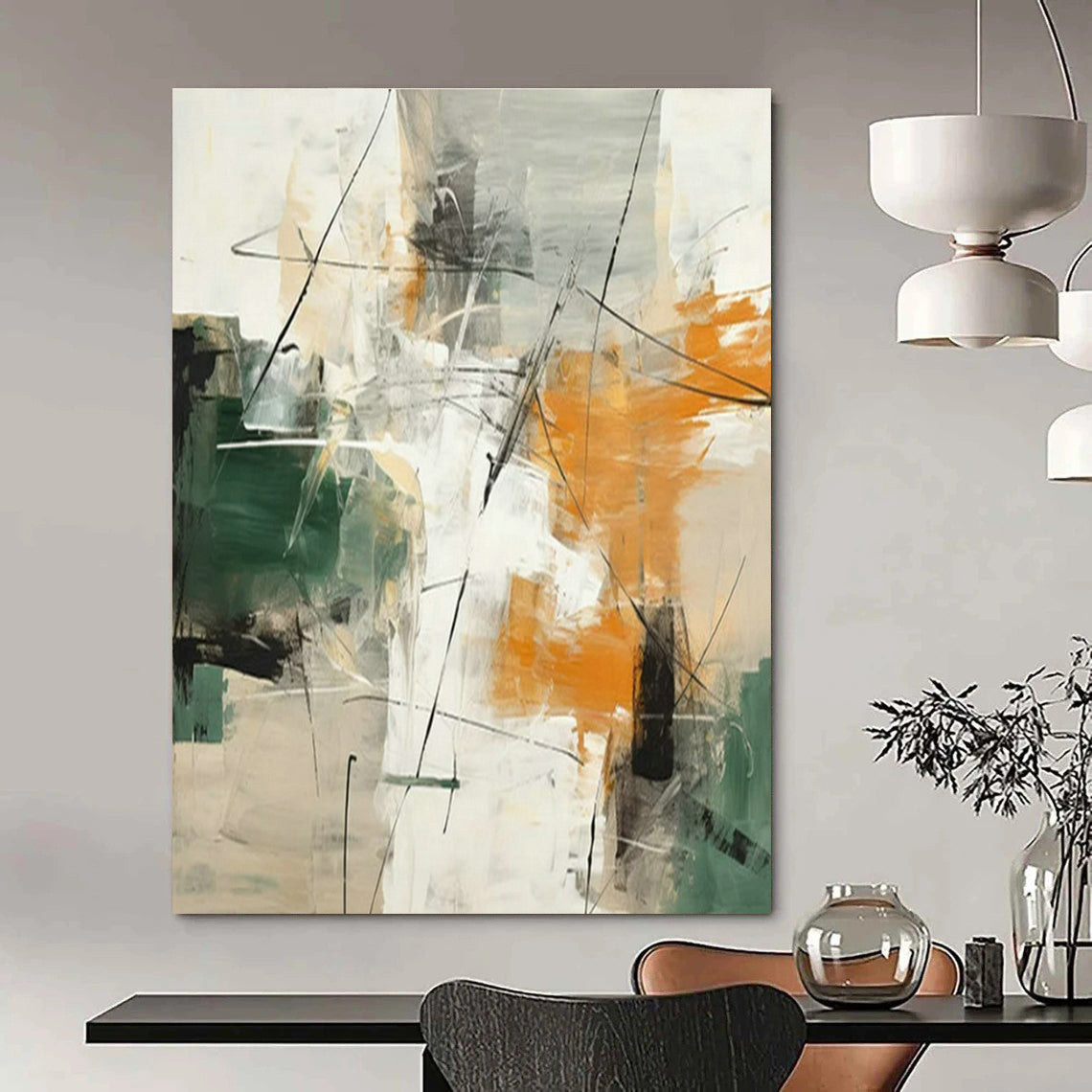 Green - Orange - Gray Abstract Art for Eclectic Kitchen & Art - Inspired Retail Store DLZ1726