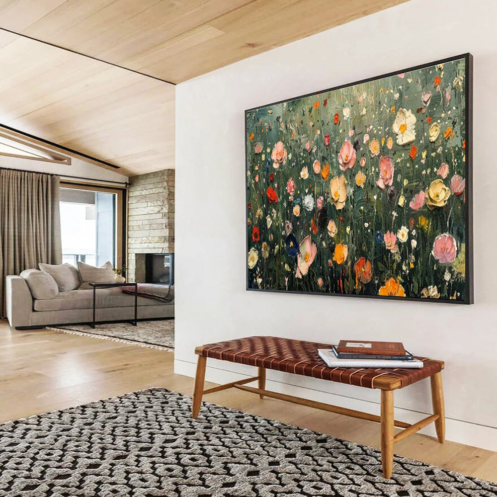 Colorful Flower Field Oil Painting for Countryside Café Outdoor Seating Areas DLZ3193