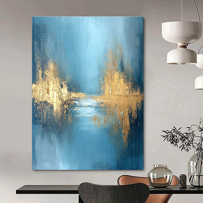 Blue - Gold Abstract Landscape Art for Bedroom & Luxury Hotel Room STSC723