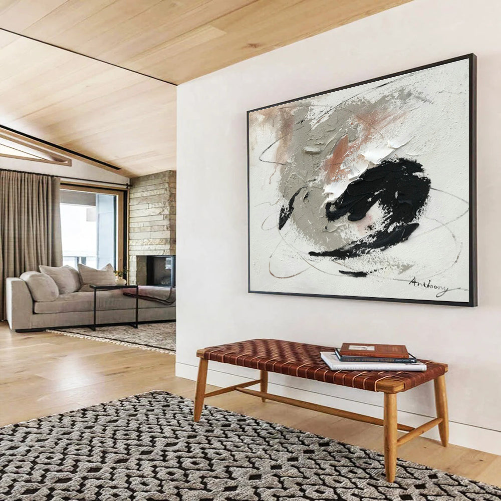 Grey - Black - Pink Abstract Art for Study Thoughtful Ambiance DLZ2696