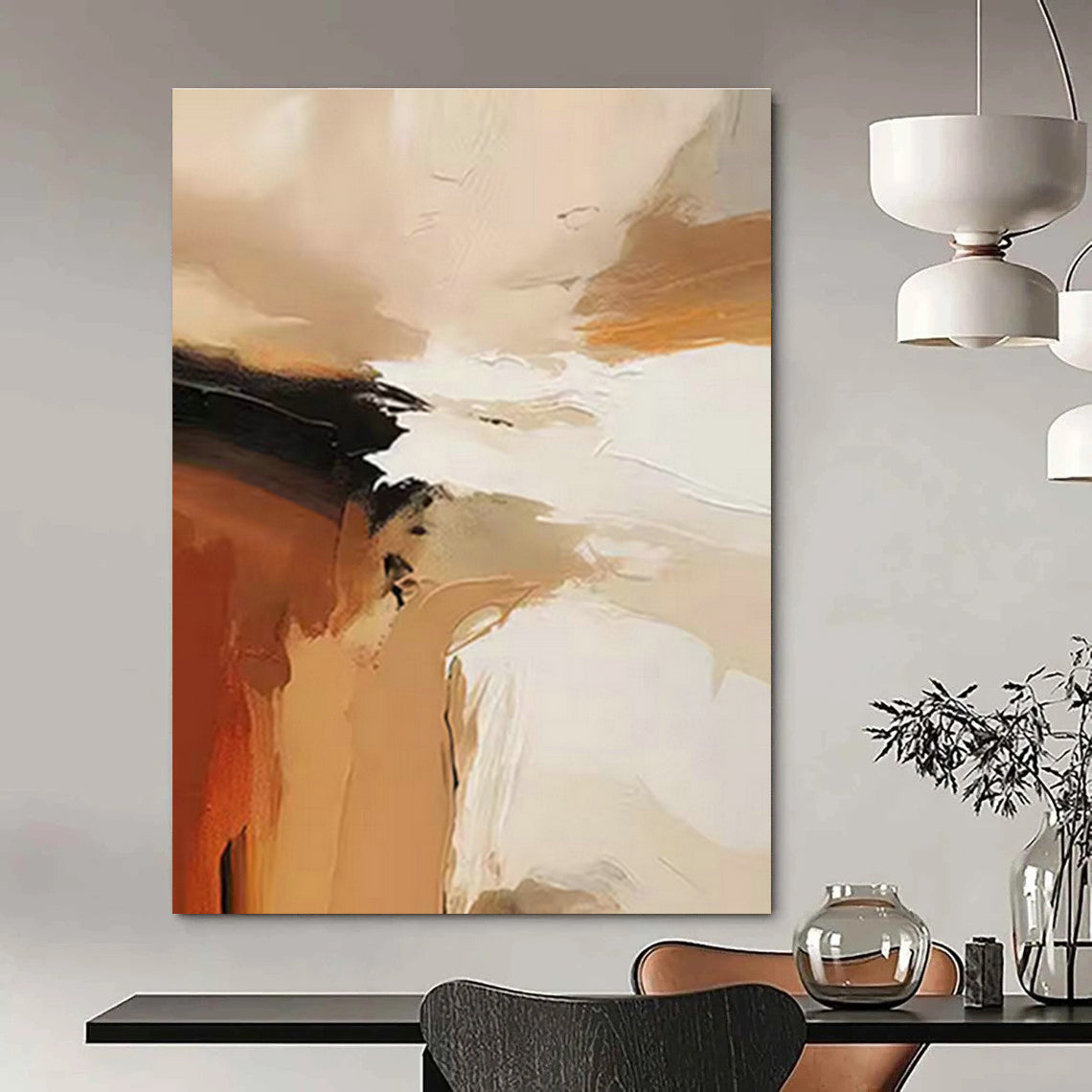 Beige - White Abstract Art for Living Room & Neutral - Toned Café DLZ1250