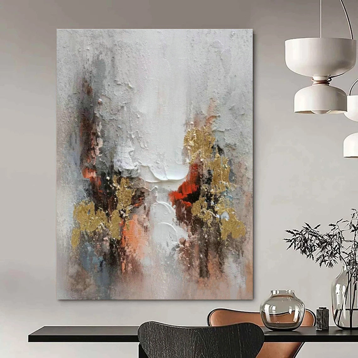 Colorful Gold - Accented Abstract Art for Luxury Hotel Suite & Home Dining Room DLZ1175